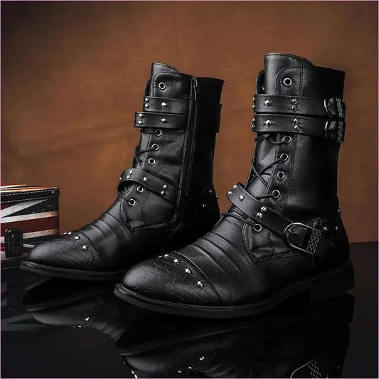 Mid Length Pu Leather Boots for Ceremonial and Motorcycle Rides - Pleasures and Sins