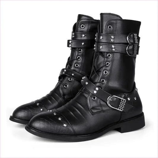Mid Length Pu Leather Boots for Ceremonial and Motorcycle Rides - Pleasures and Sins