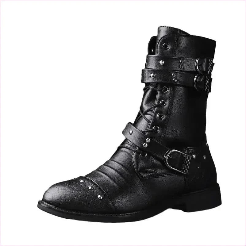 Mid Length Pu Leather Boots for Ceremonial and Motorcycle Rides - Pleasures and Sins