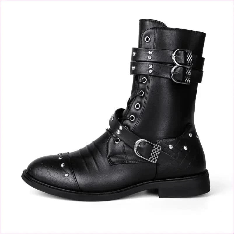 Mid Length Pu Leather Boots for Ceremonial and Motorcycle Rides - Pleasures and Sins