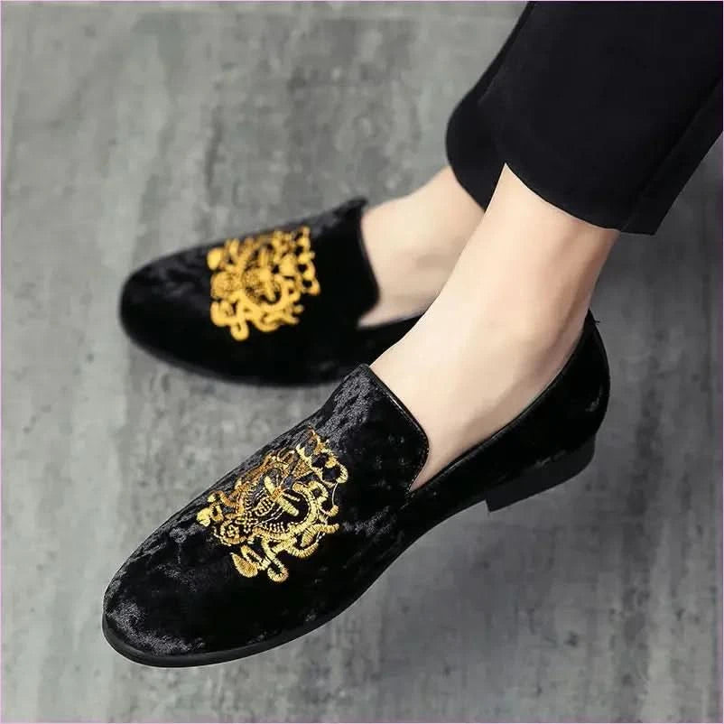 Navy Blue Velour Embroidered Formal Shoes for Men - Pleasures and Sins