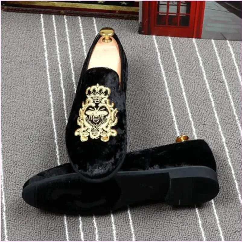 Navy Blue Velour Embroidered Formal Shoes for Men - Pleasures and Sins