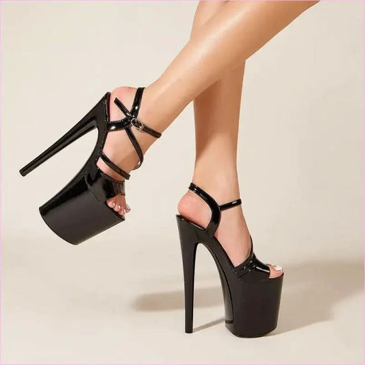 Nude and Gold Strappy High Platform Heel Crossover Shoes - Pleasures and Sins
