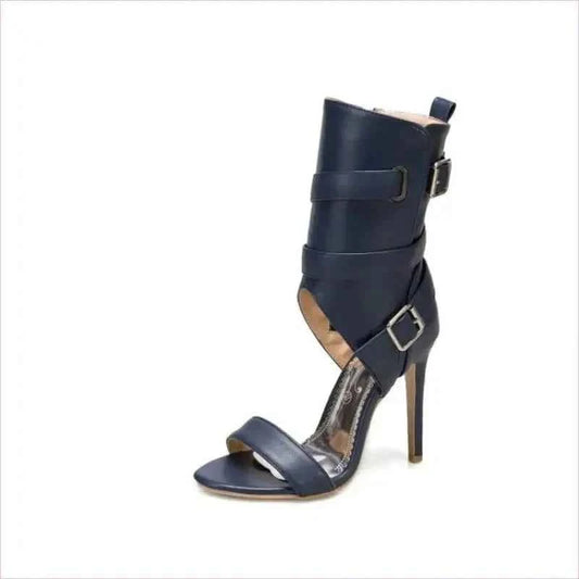 Open Toe Mid Leg Multi Buckle Sandals Drag Heels - Pleasures and Sins