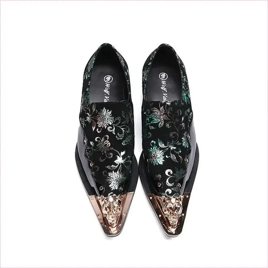 Ornate Black Dress Shoes with Pointed Toe Caps for Trendy Men - Pleasures and Sins