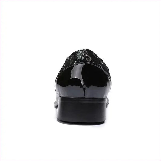 Ornate Black Dress Shoes with Pointed Toe Caps for Trendy Men - Pleasures and Sins