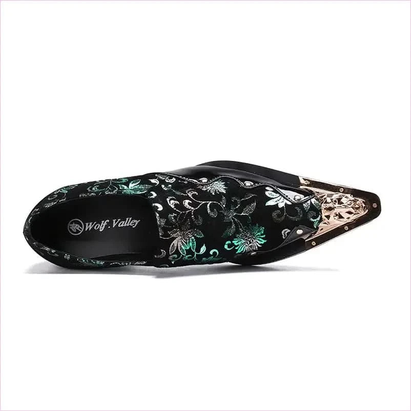Ornate Black Dress Shoes with Pointed Toe Caps for Trendy Men - Pleasures and Sins