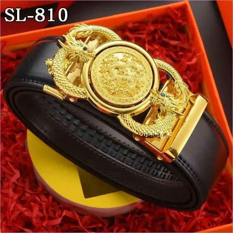 Ornate Gold Floral Belt Buckle on Genuine Leather Automatic Belt - Pleasures and Sins