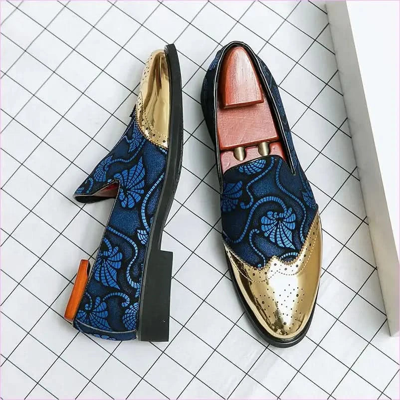 Ornate Men’s Formal Shoes with Gold Floral Embroidery - Pleasures and Sins