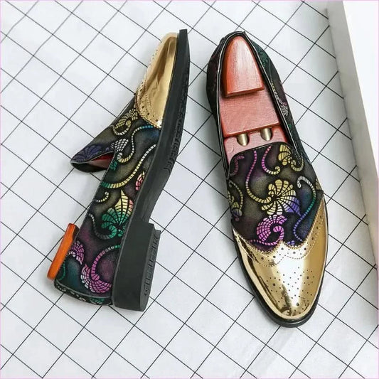 Ornate Men’s Formal Shoes with Gold Floral Embroidery - Pleasures and Sins