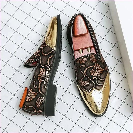 Ornate Men’s Formal Shoes with Gold Floral Embroidery - Pleasures and Sins