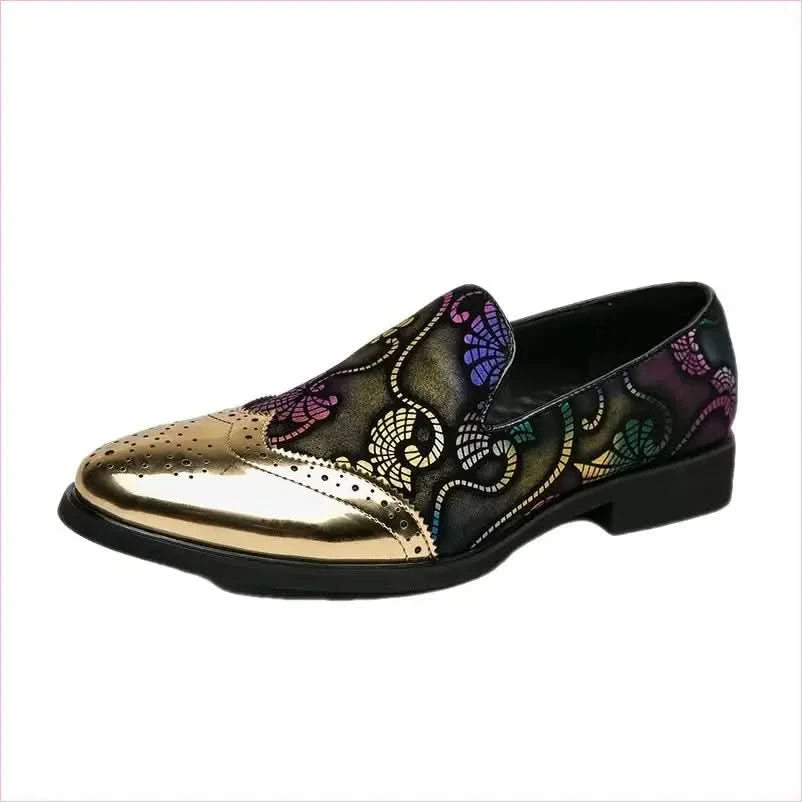 Ornate Men’s Formal Shoes with Gold Floral Embroidery - Pleasures and Sins