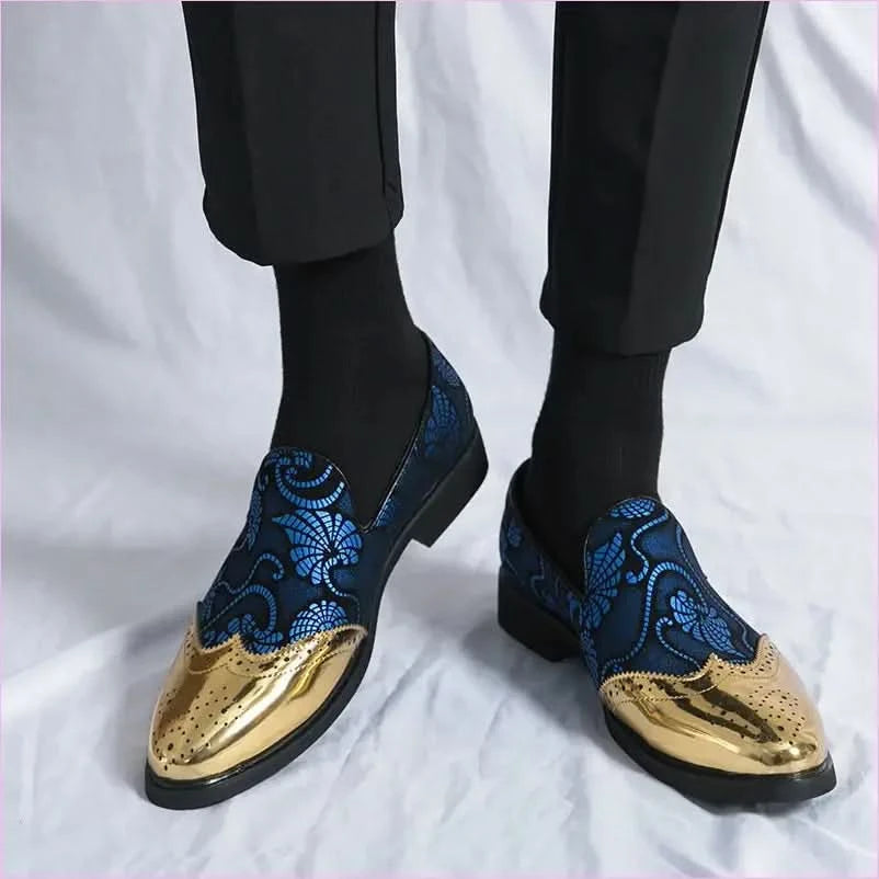 Ornate Men’s Formal Shoes with Gold Floral Embroidery - Pleasures and Sins