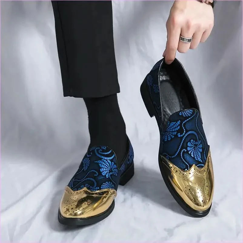 Ornate Men’s Formal Shoes with Gold Floral Embroidery - Pleasures and Sins