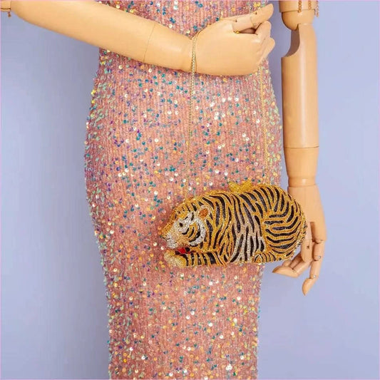 Ornate Metal Bling Rhinestonetiger Evening Luxury Clutch Bag - Pleasures and Sins