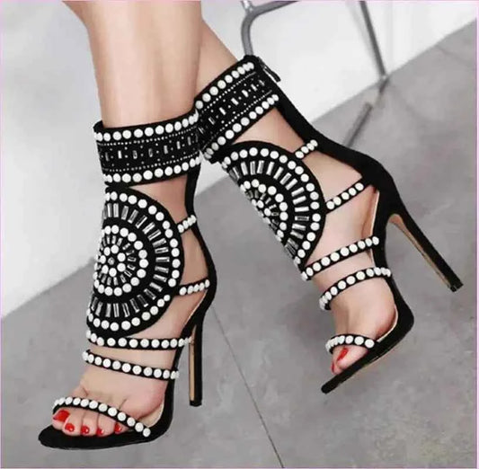 Ornate Open Toe Beaded Strappy Ankle Length Ladies Sandals - Pleasures and Sins