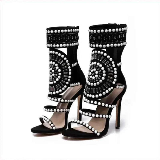 Ornate Open Toe Beaded Strappy Ankle Length Ladies Sandals - Pleasures and Sins