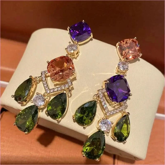 Ornate Sparkling Crystal Baroque Droplet Earrings in Gold - Pleasures and Sins