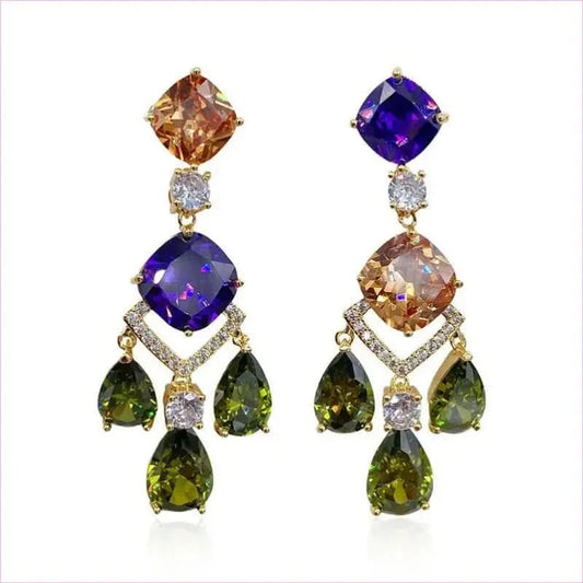 Ornate Sparkling Crystal Baroque Droplet Earrings in Gold - Pleasures and Sins