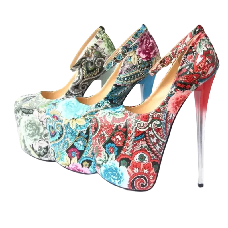 Paisley Style Print Drag Queen Heels Platform Heels - Pleasures and Sins