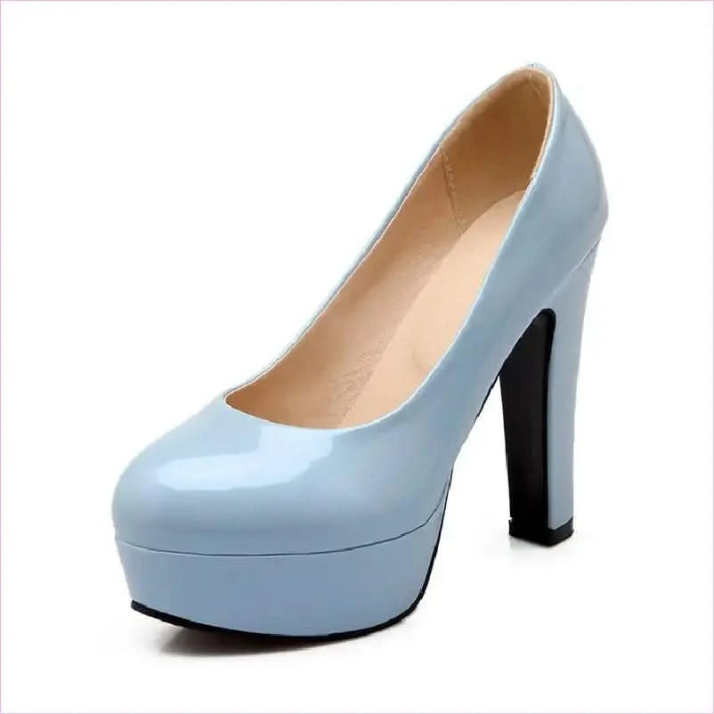 Pastel Patent Platform Low Cut Thick Heel Shoes in Plus Sizes - Pleasures and Sins