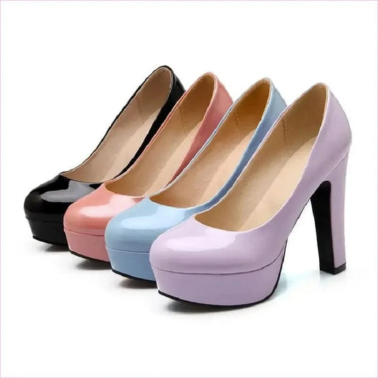 Pastel Patent Platform Low Cut Thick Heel Shoes in Plus Sizes - Pleasures and Sins