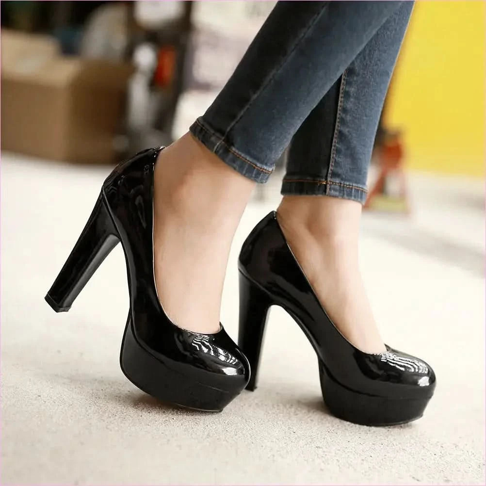 Pastel Patent Platform Low Cut Thick Heel Shoes in Plus Sizes - Pleasures and Sins