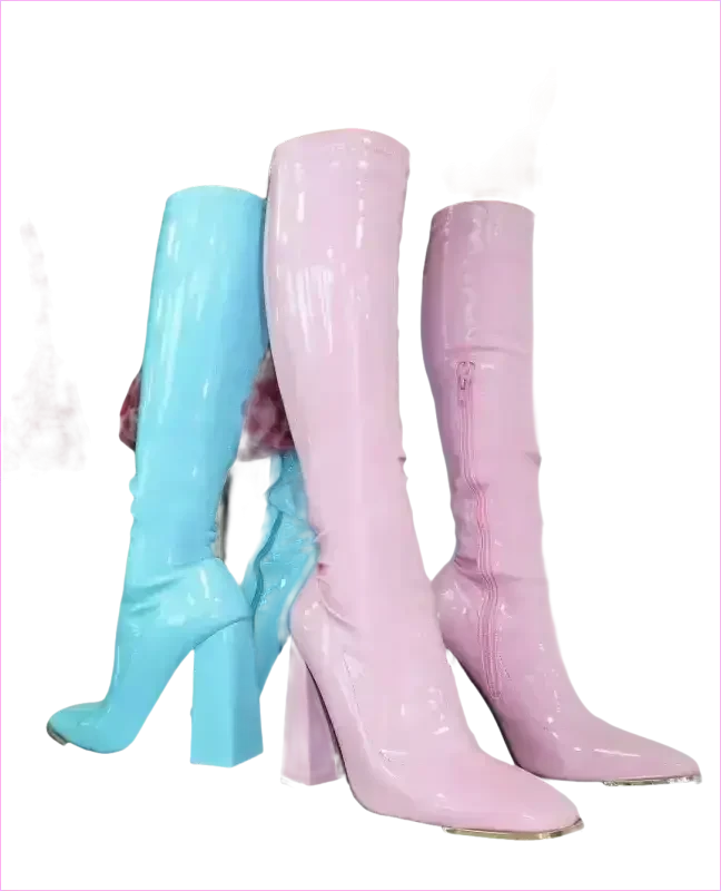 Pastel Square Toe Chunky Heel Candy Boots for Fun Style - Pleasures and Sins