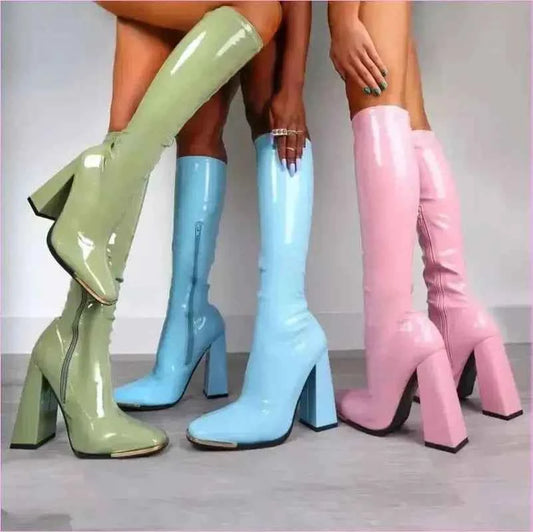 Pastel Square Toe Chunky Heel Candy Boots for Fun Style - Pleasures and Sins
