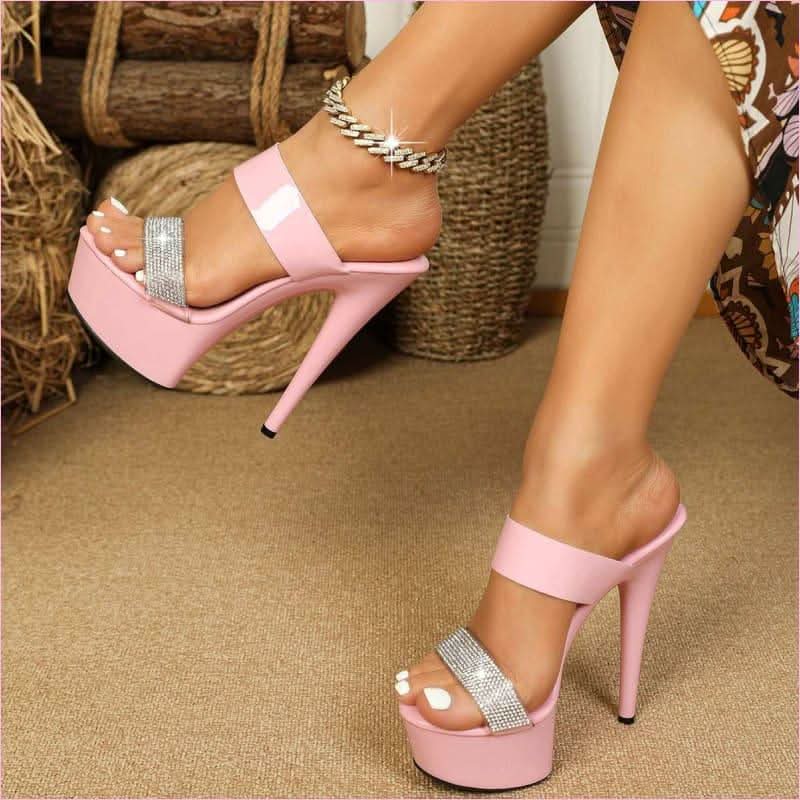 Patent Stiletto High Heel Open Toe Diamante Sandals for Glamour and Style - Pleasures and Sins
