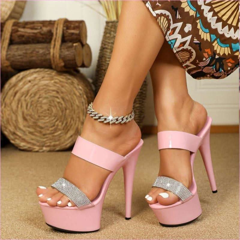 Patent Stiletto High Heel Open Toe Diamante Sandals for Glamour and Style - Pleasures and Sins