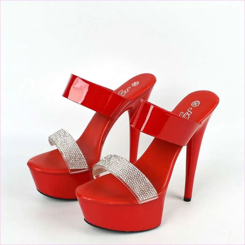 Patent Stiletto High Heel Open Toe Diamante Sandals for Glamour and Style - Pleasures and Sins