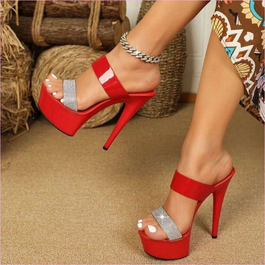 Patent Stiletto High Heel Open Toe Diamante Sandals for Glamour and Style - Pleasures and Sins