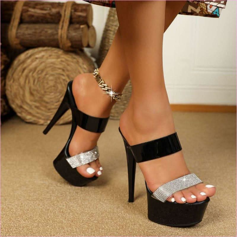 Patent Stiletto High Heel Open Toe Diamante Sandals for Glamour and Style - Pleasures and Sins