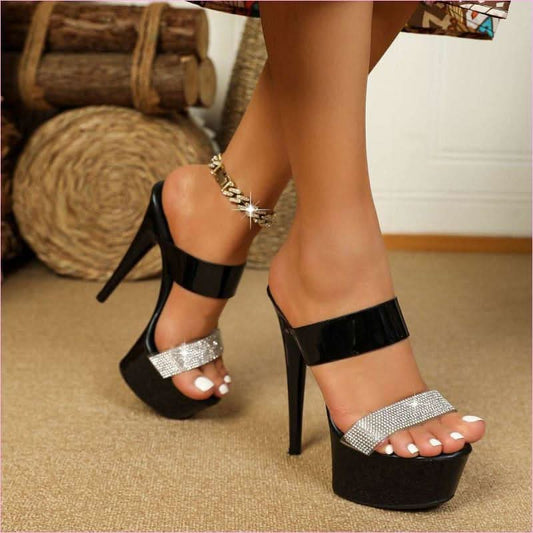 Patent Stiletto High Heel Open Toe Diamante Sandals for Glamour and Style - Pleasures and Sins