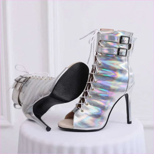 Pearlescent Multi Buckle Mesh High Heel Sandals for a Luxurious Look - Pleasures and Sins