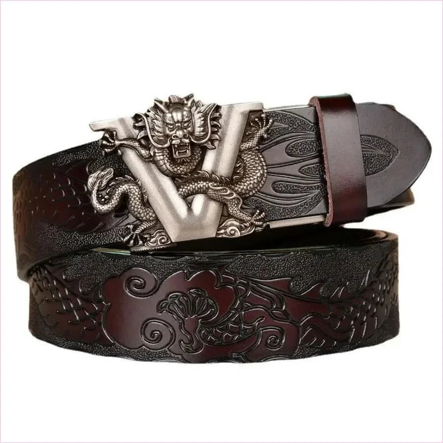 Personalized Dragon Pattern Embossed Leather Ethnic Style Belt - Pleasures and Sins
