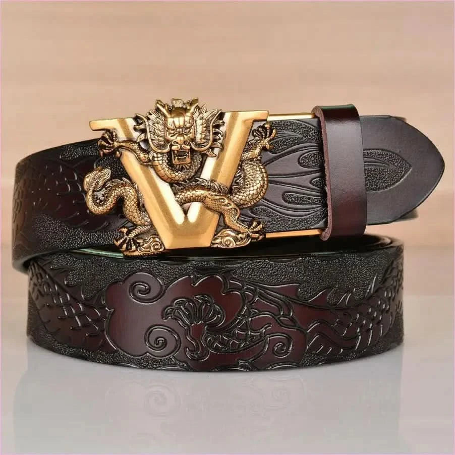 Personalized Dragon Pattern Embossed Leather Ethnic Style Belt - Pleasures and Sins