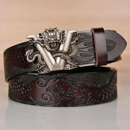 Personalized Dragon Pattern Embossed Leather Ethnic Style Belt - Pleasures and Sins