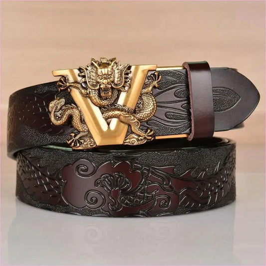 Personalized Dragon Pattern Embossed Leather Ethnic Style Belt - Pleasures and Sins