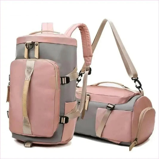 Pink and Gray Womens Gym Bag Backpack with Matching Duffel Bag - Pleasures and Sins
