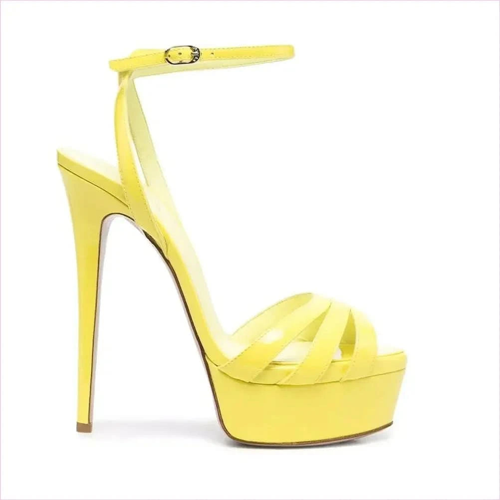 Pink Platform Sandals with Ankle Buckle and Slim Heels - Pleasures and Sins