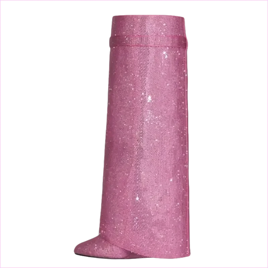 Pink Rhinestone Round Toe Knee-high Luxury Boots for Fashion-forward Women - Pleasures and Sins