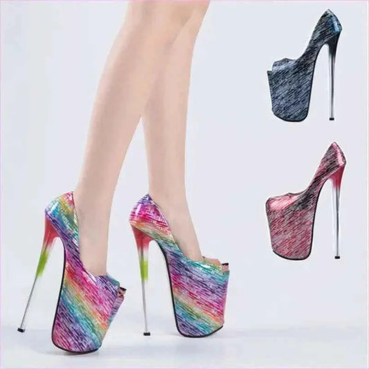 Pink Snakeskin High Platform Heel Peep Toe Shoes for Ladies - Pleasures and Sins