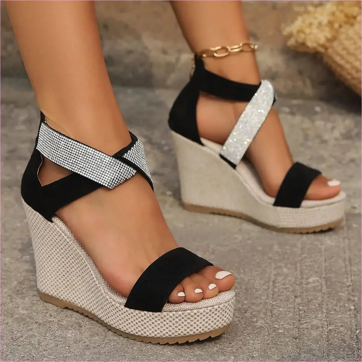 Pleasures and Sins Ladies Open Toe High Wedge Sandals - Pleasures and Sins