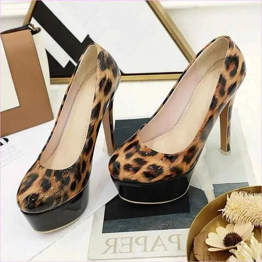 Pleasures and Sins Leopard Print Stiletto Heel Platform Pumps - Pleasures and Sins