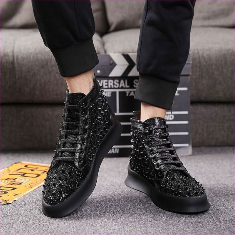Pleasures and Sins Luxury Leather High-top Shoes with Studded Details - Pleasures and Sins
