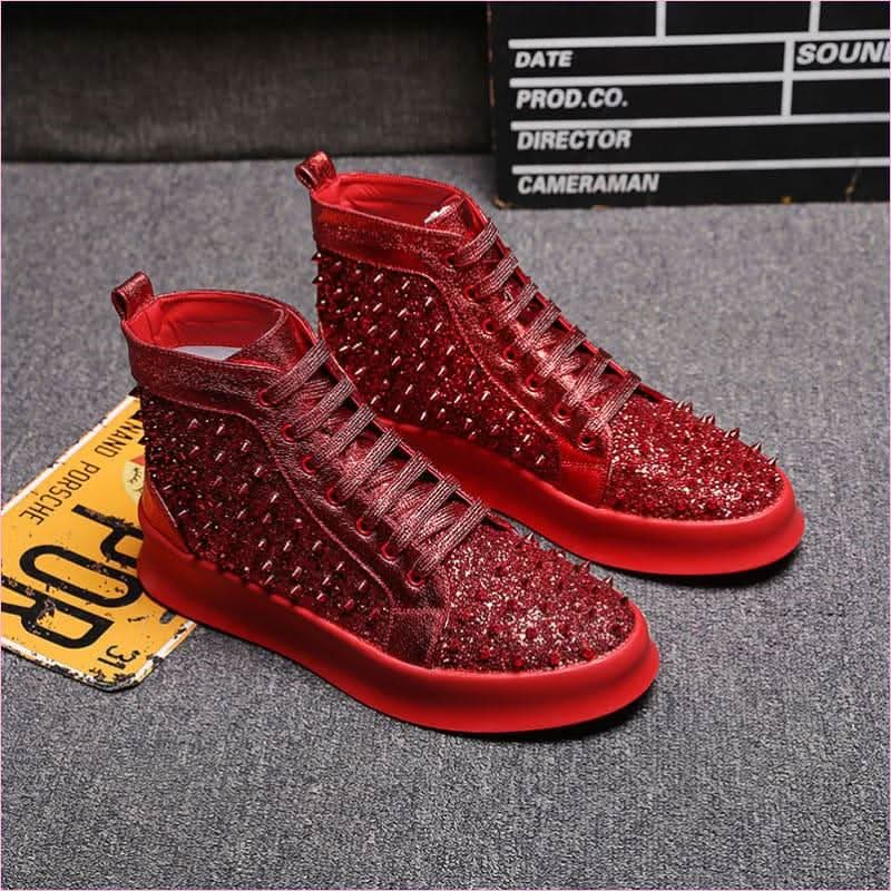 Pleasures and Sins Luxury Leather High-top Shoes with Studded Details - Pleasures and Sins
