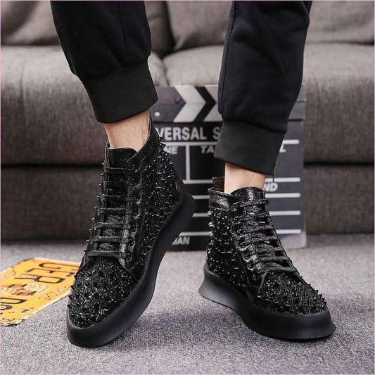 Pleasures and Sins Luxury Leather High-top Shoes with Studded Details - Pleasures and Sins
