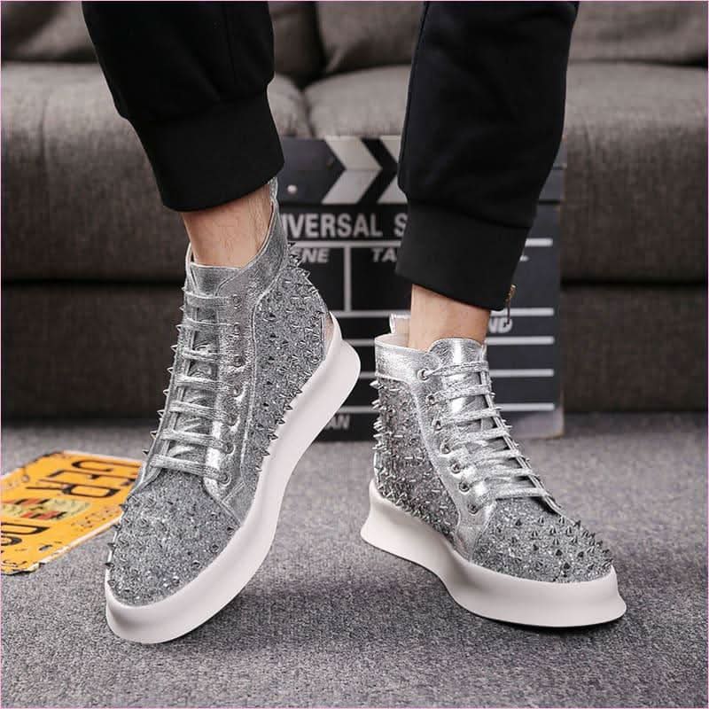 Pleasures and Sins Luxury Leather High-top Shoes with Studded Details - Pleasures and Sins
